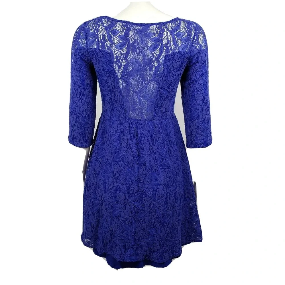 Free People Dress Womens Size XS Blue Lace Long Sleeve Shake It Up Festival Boho